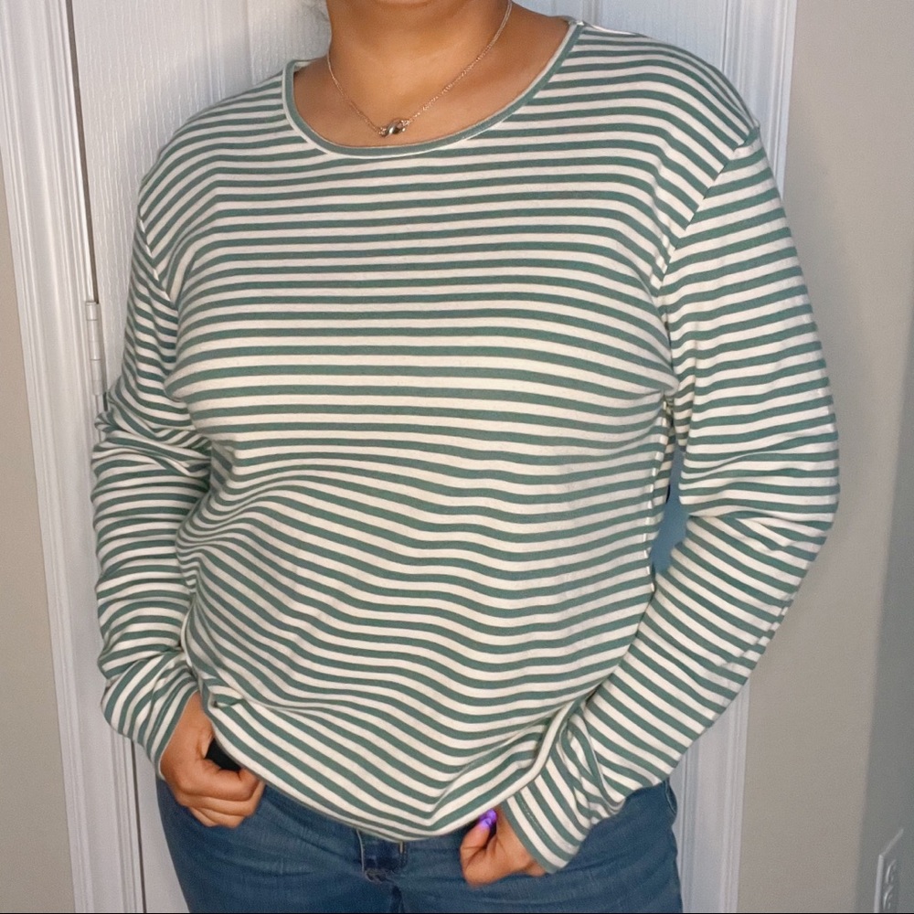 Orvis Teal Striped Cotton Long Sleeve